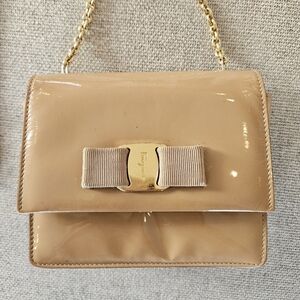 Salvatore Ferragamo Beige Patent Leather Bag